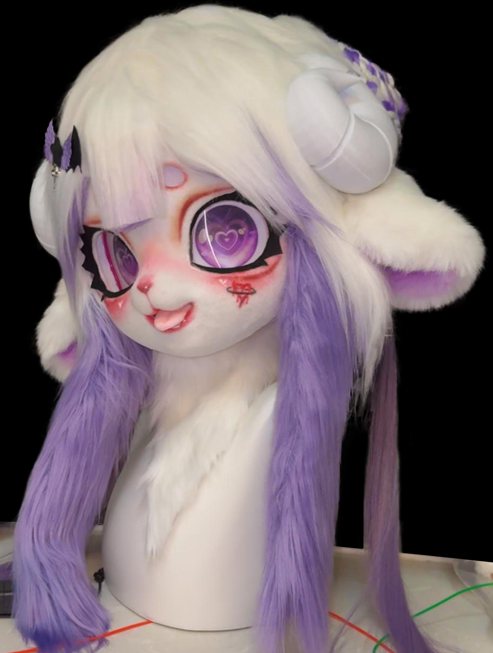 Purple Sheep Horns Cute Mask Fursuit Head