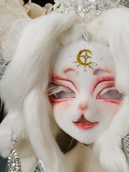 Blonde Crystal Crown Butterfly Mask Fursuit Head