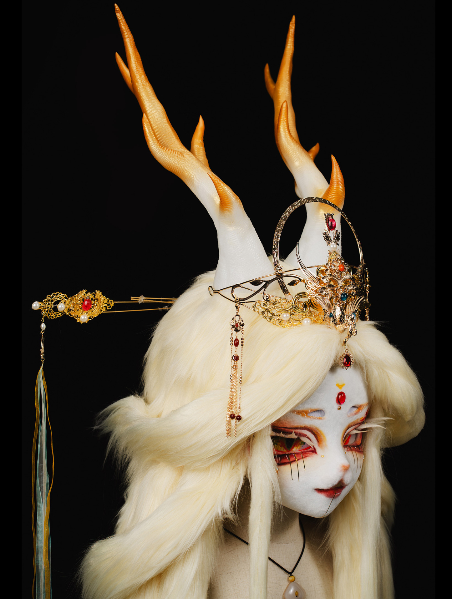 Gorgeous Blonde Antlers Mask Fursuit Head