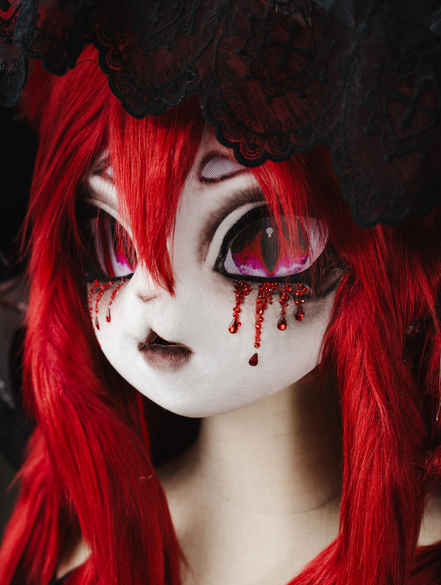 Gothic Red Vampire Bat Mask Fursuit Head
