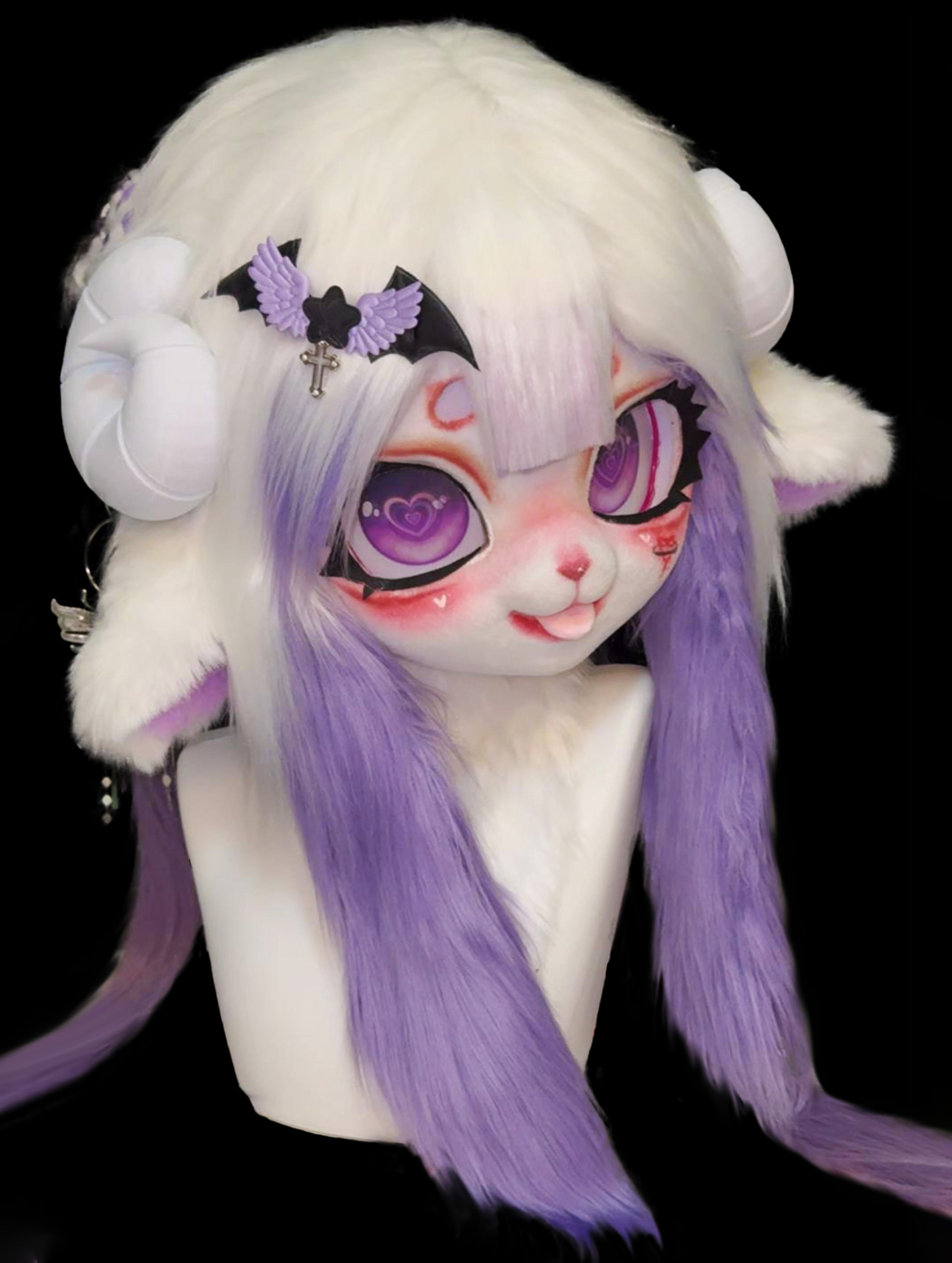 Purple Sheep Horns Cute Mask Fursuit Head