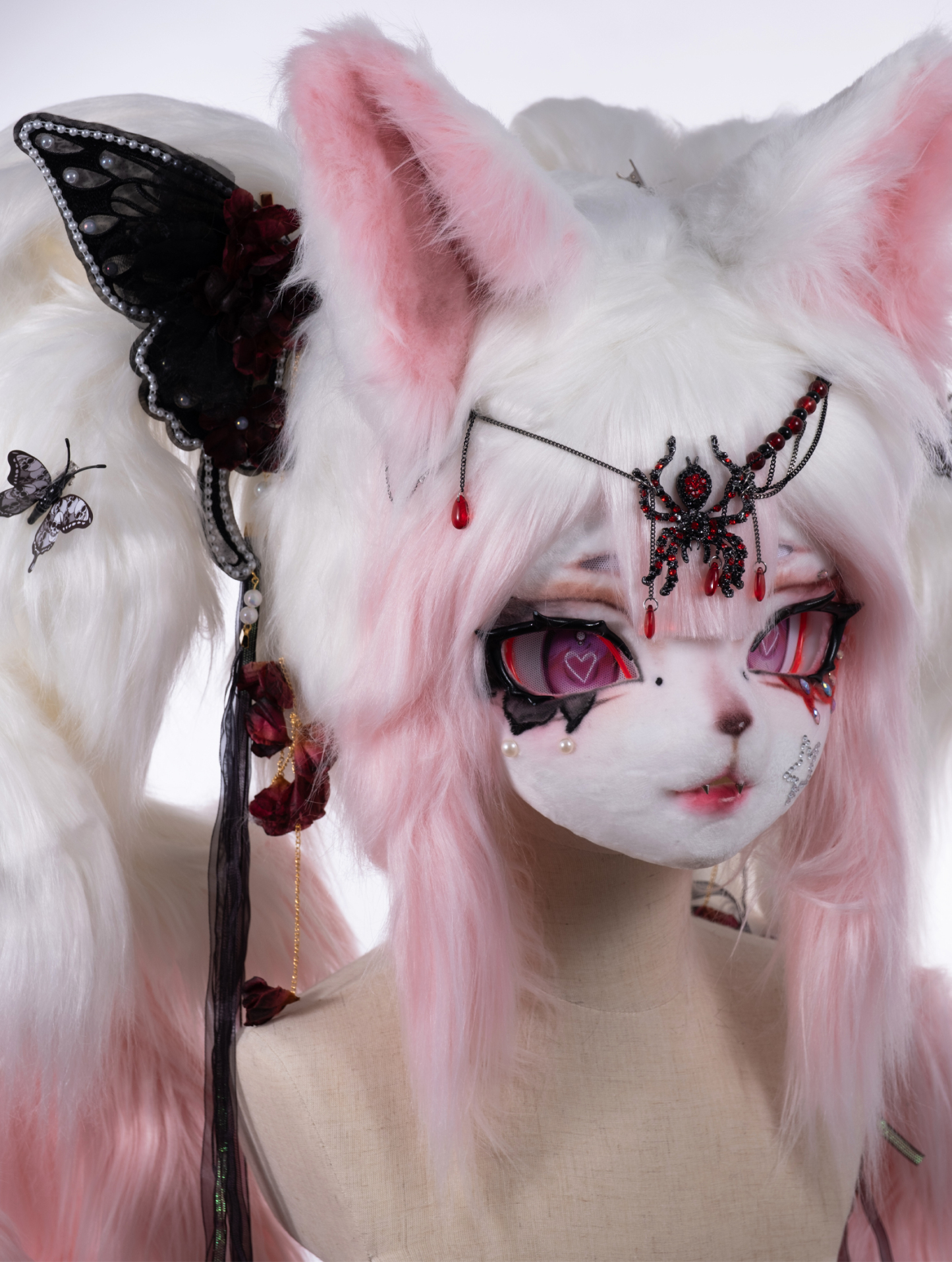 Pink Lace Butterfly Mask Fursuit Head