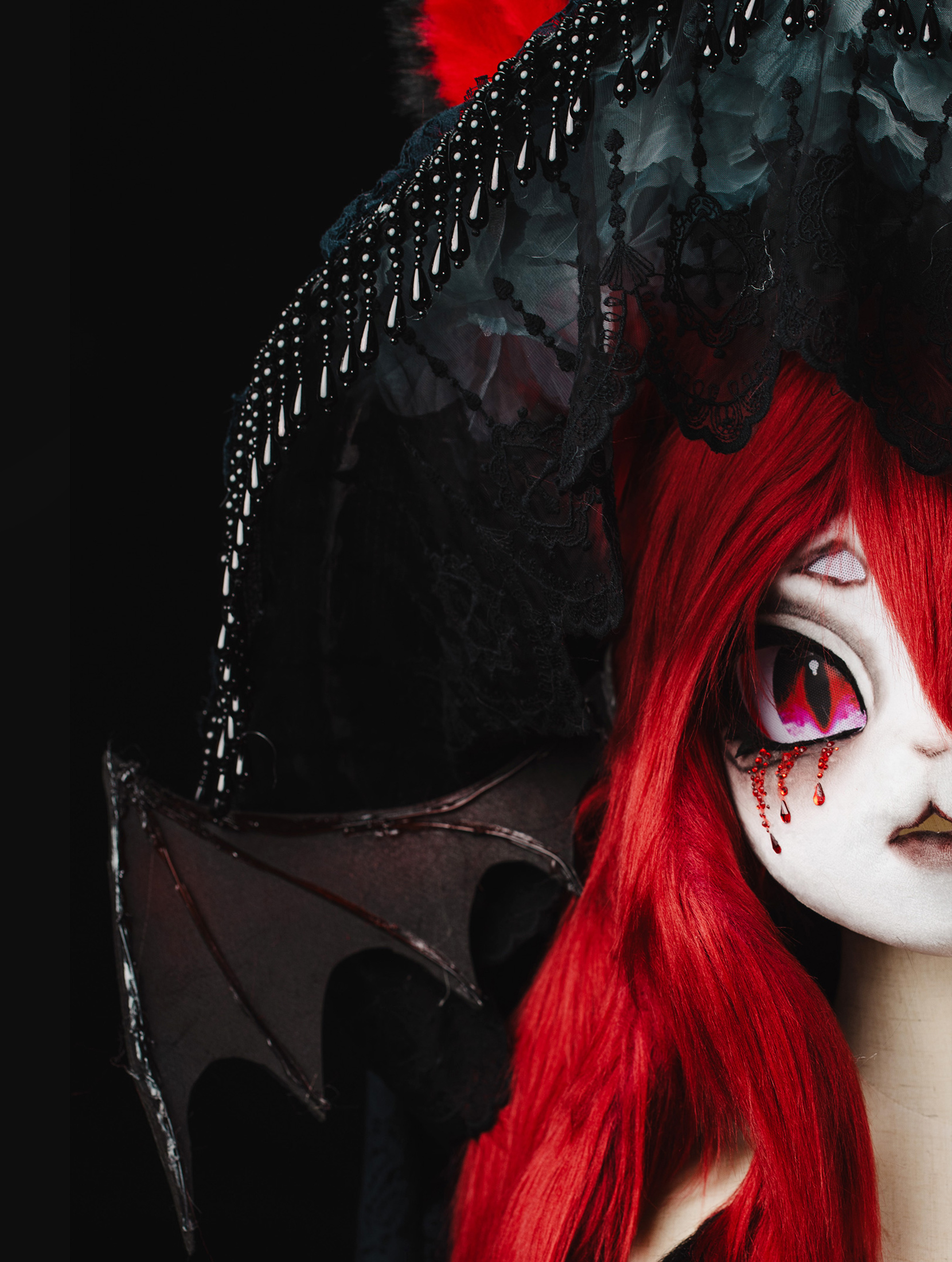 Gothic Red Vampire Bat Mask Fursuit Head