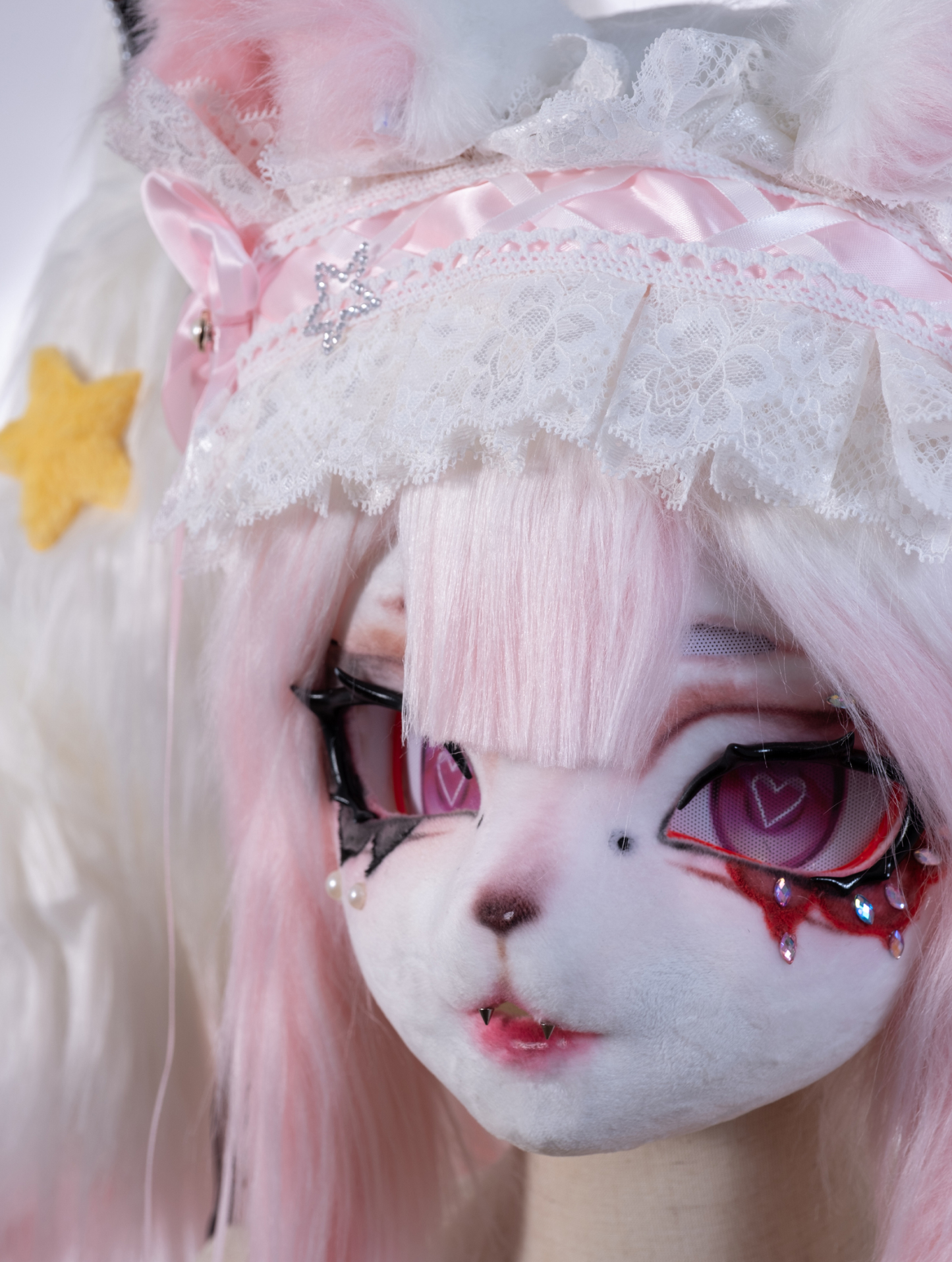 Pink Lace Butterfly Mask Fursuit Head