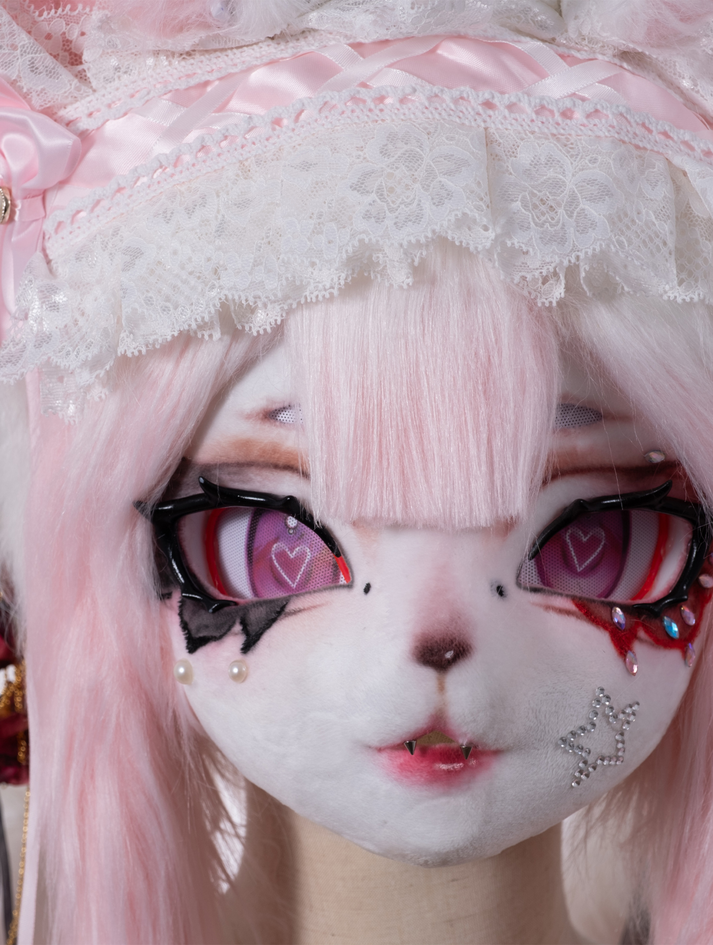 Pink Lace Butterfly Mask Fursuit Head