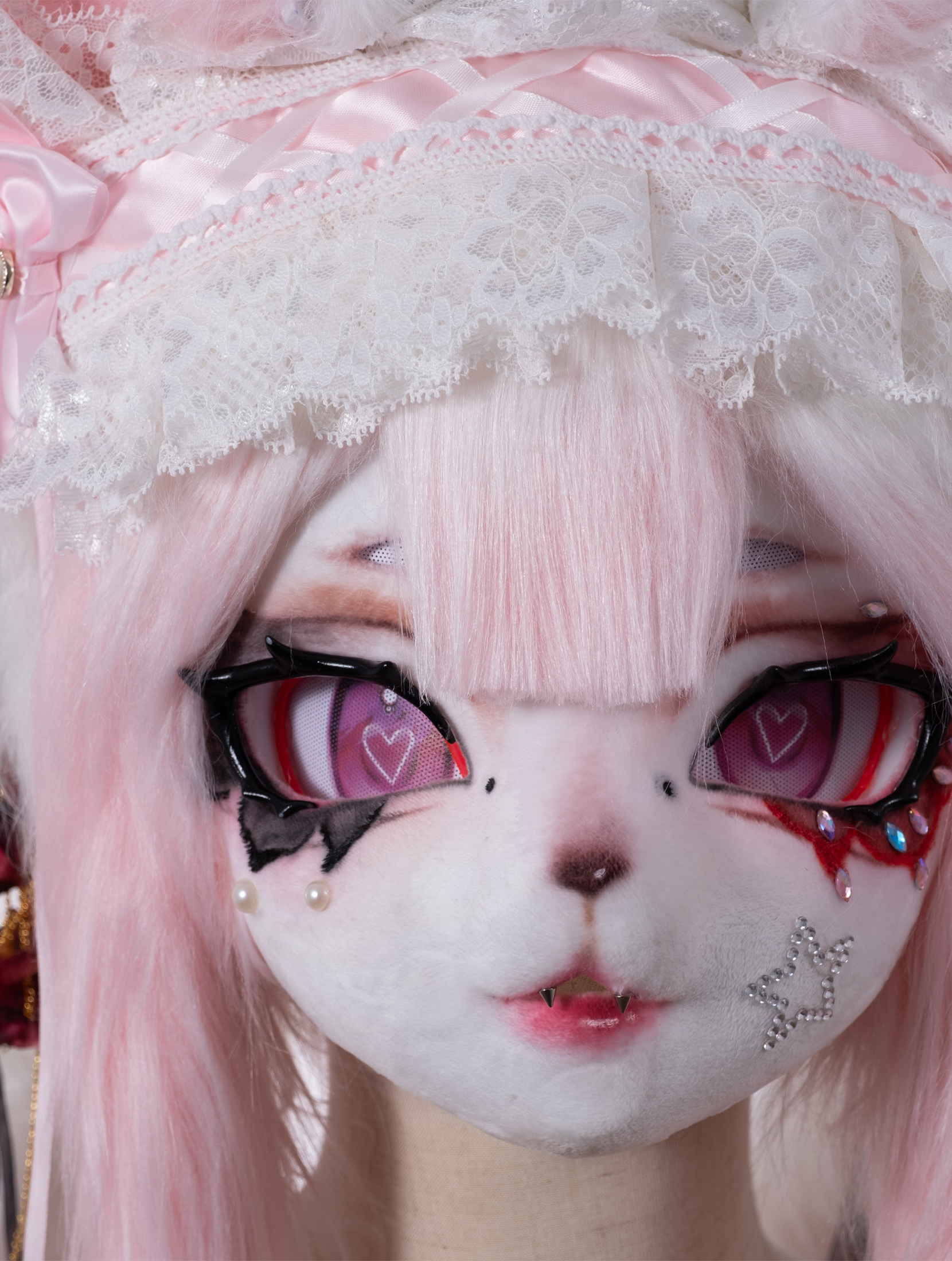 Pink Lace Butterfly Mask Fursuit Head