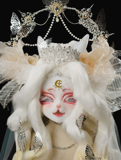 Blonde Crystal Crown Butterfly Mask Fursuit Head