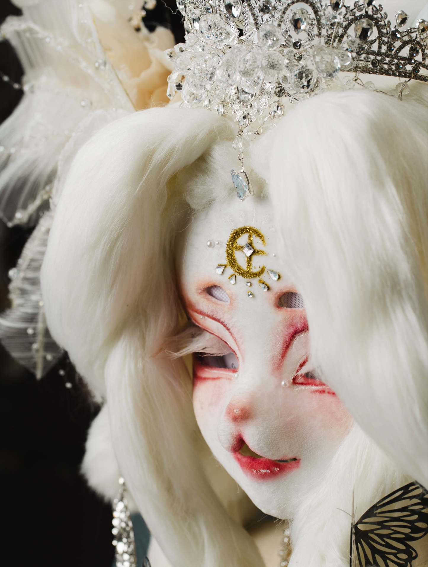 Blonde Crystal Crown Butterfly Mask Fursuit Head