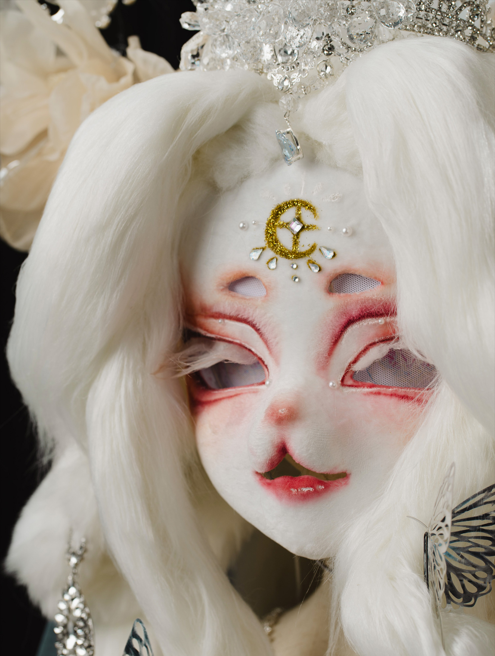 Blonde Crystal Crown Butterfly Mask Fursuit Head