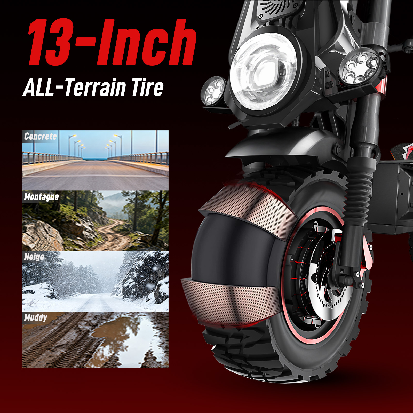 JL86 10000W Powerful Electric Scooter with 13inch Fat All-Terrain Tires 55MPH Electrical Kickscooter