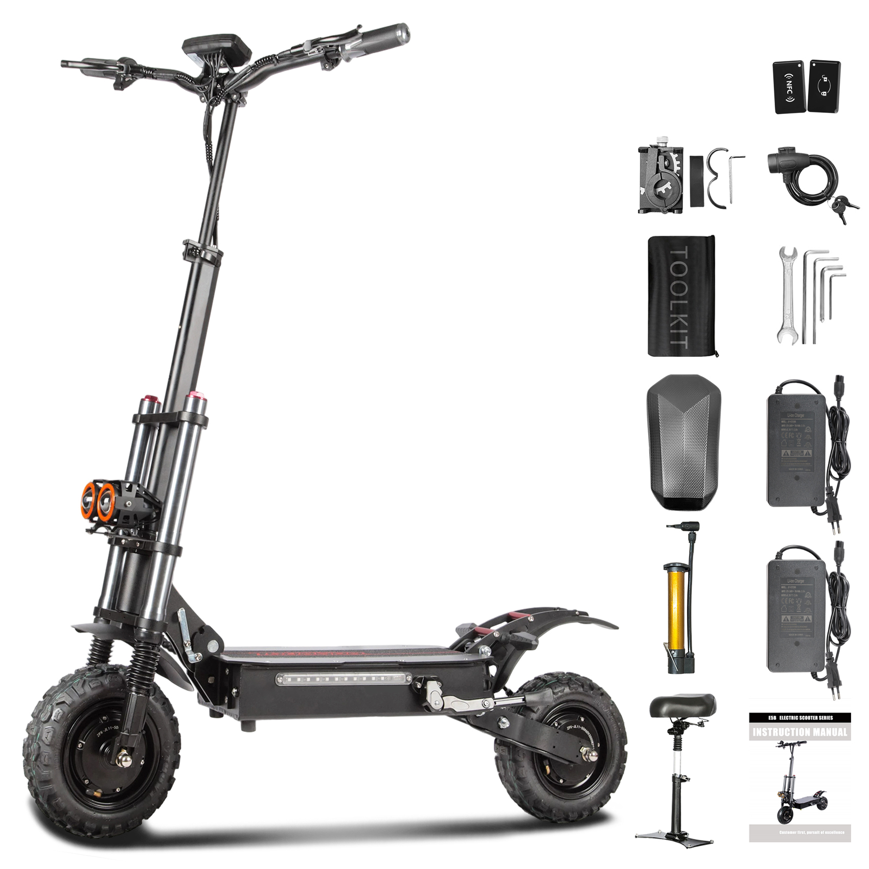 E5B 11inch 6000W Dual Motor Electric Scooter with 60V 35ah battery Big Power E-Scooter 
