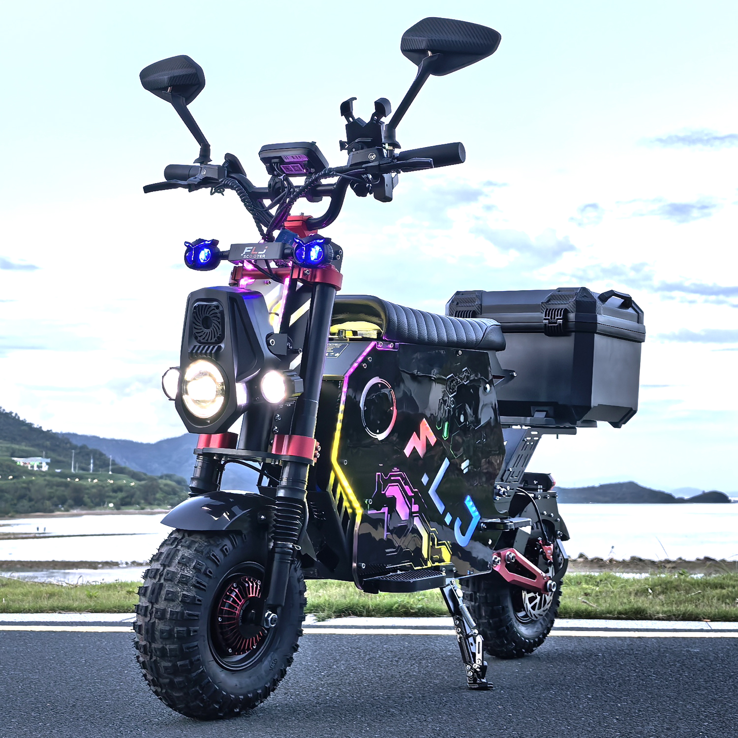 Latest FLJ F14 72V 12000W Electric Scooter Motorcycle with App NFC 75MPH Speed