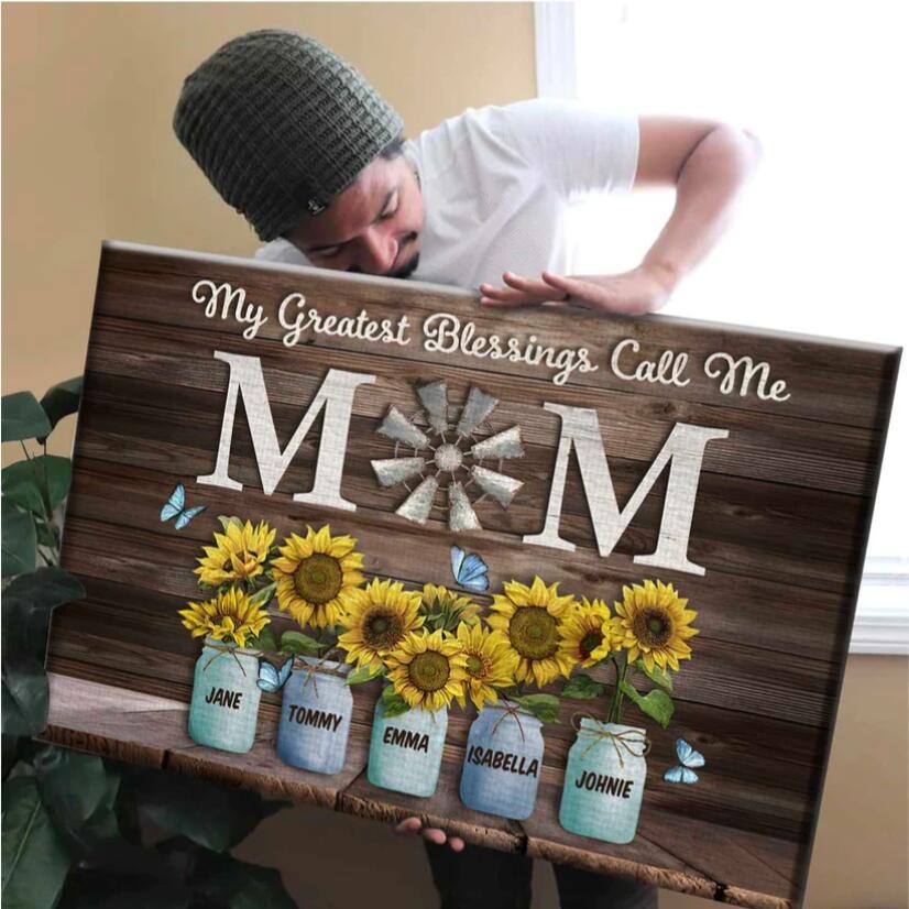 My Greatest Blessings Call Me Mom Custom Names Canvas| Mother's Day Gift