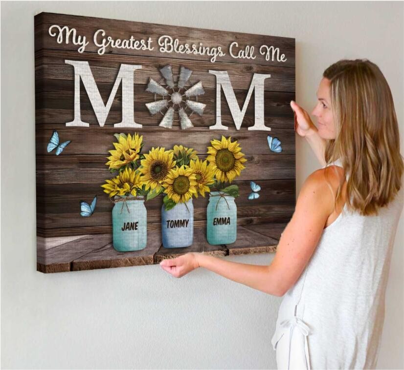 My Greatest Blessings Call Me Mom Custom Names Canvas| Mother's Day Gift