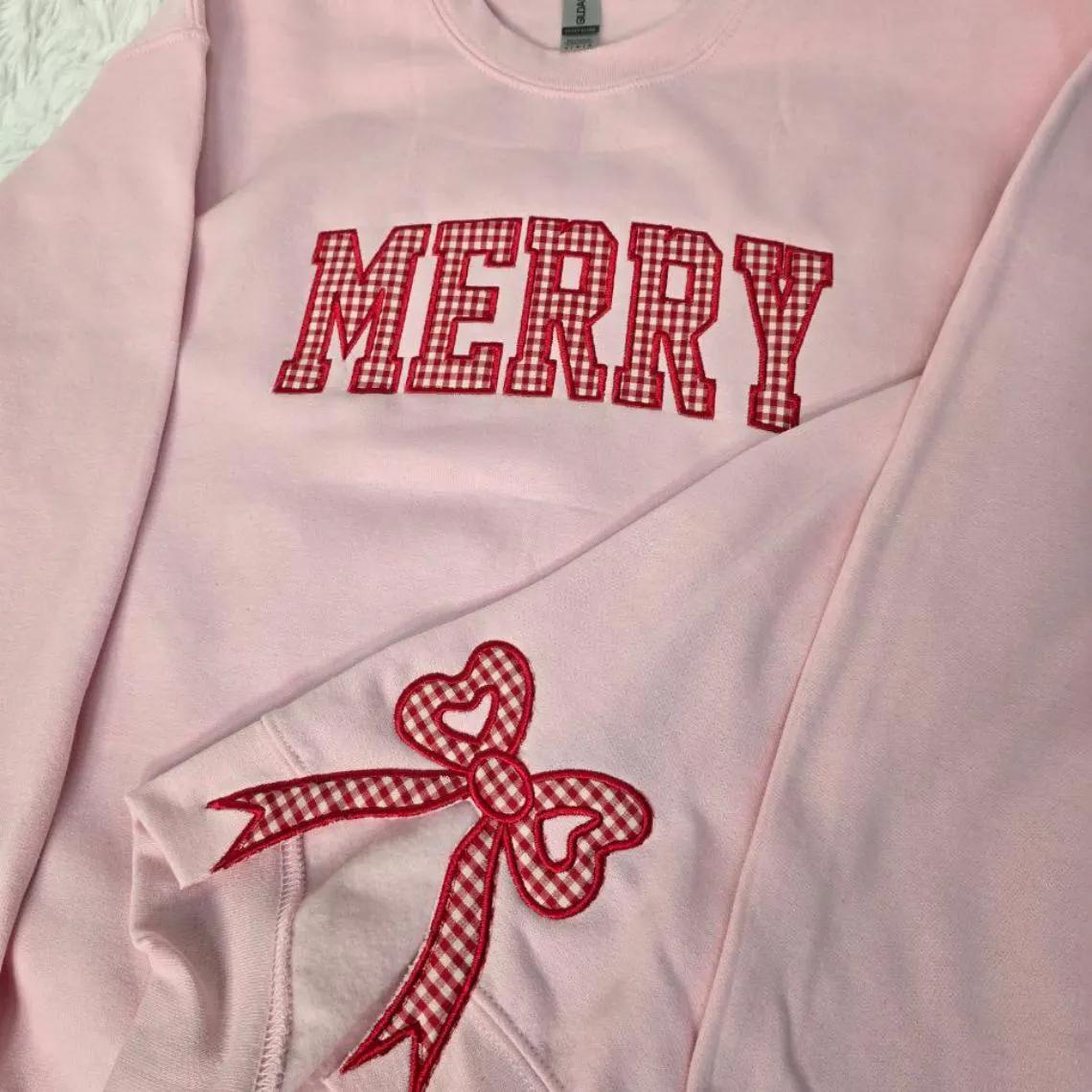 Merry Plaid Side Bow Applique Sweatshirt