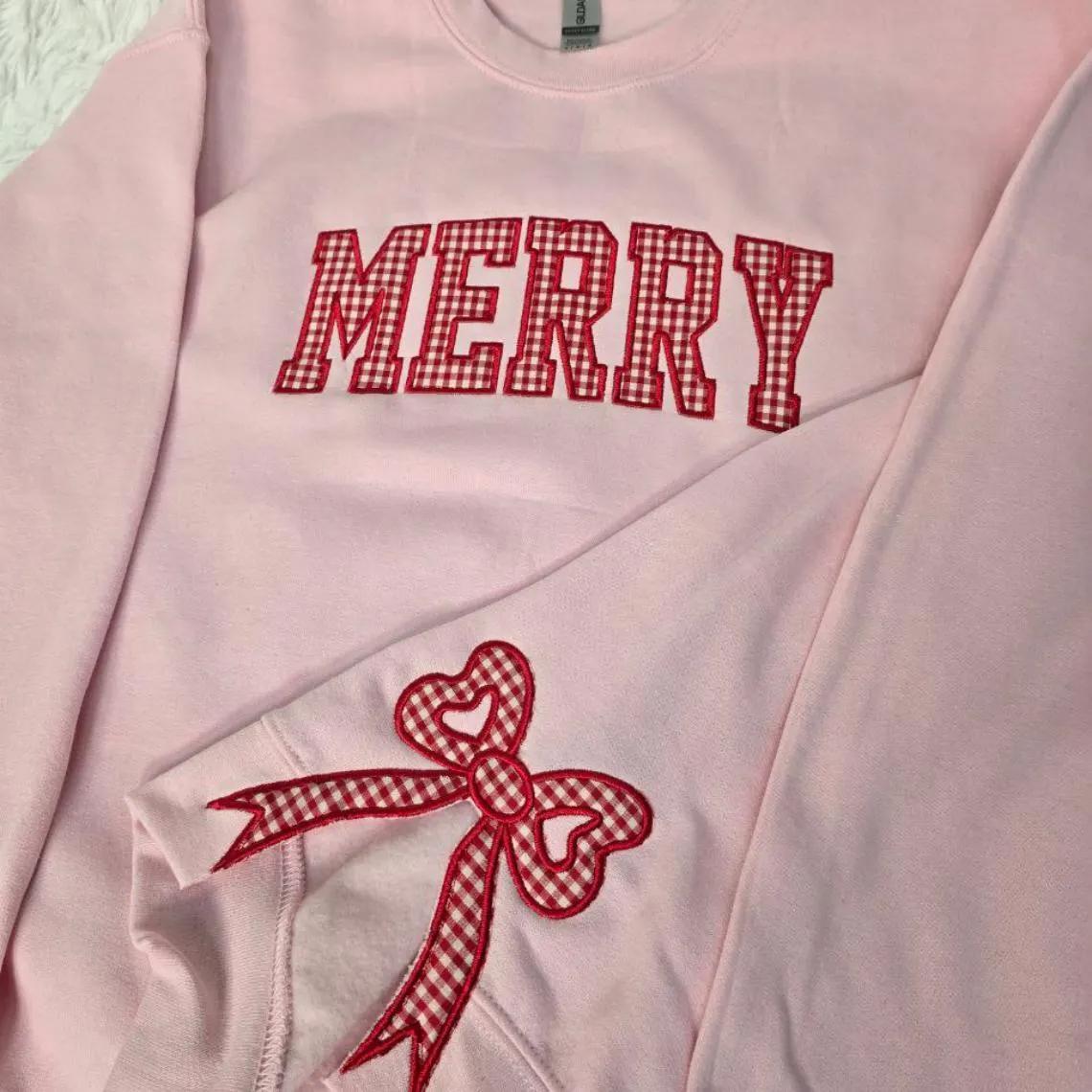 Merry Plaid Side Bow Applique Sweatshirt