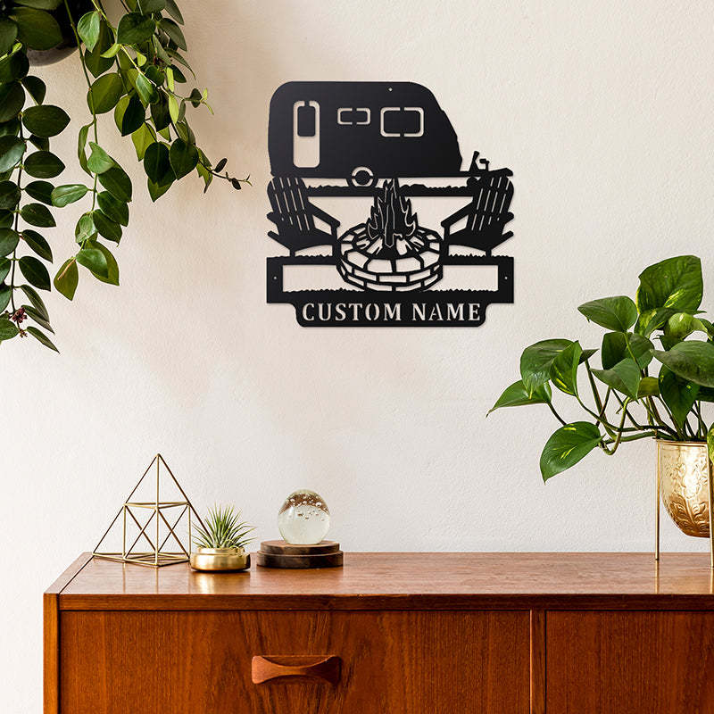 Custom Camping Car Metal Wall Art With LED Lights