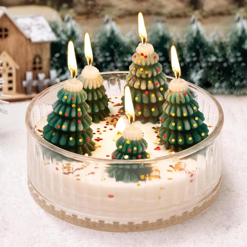 【Christmas Gift】Christmas Decorations Indoor - Christmas Tree Cedar Forest Candles - Farmhouse Rustic Christmas Tree Candle for Party Room Table Decor - Xmas Gifts for Women Girls Holiday Birthday