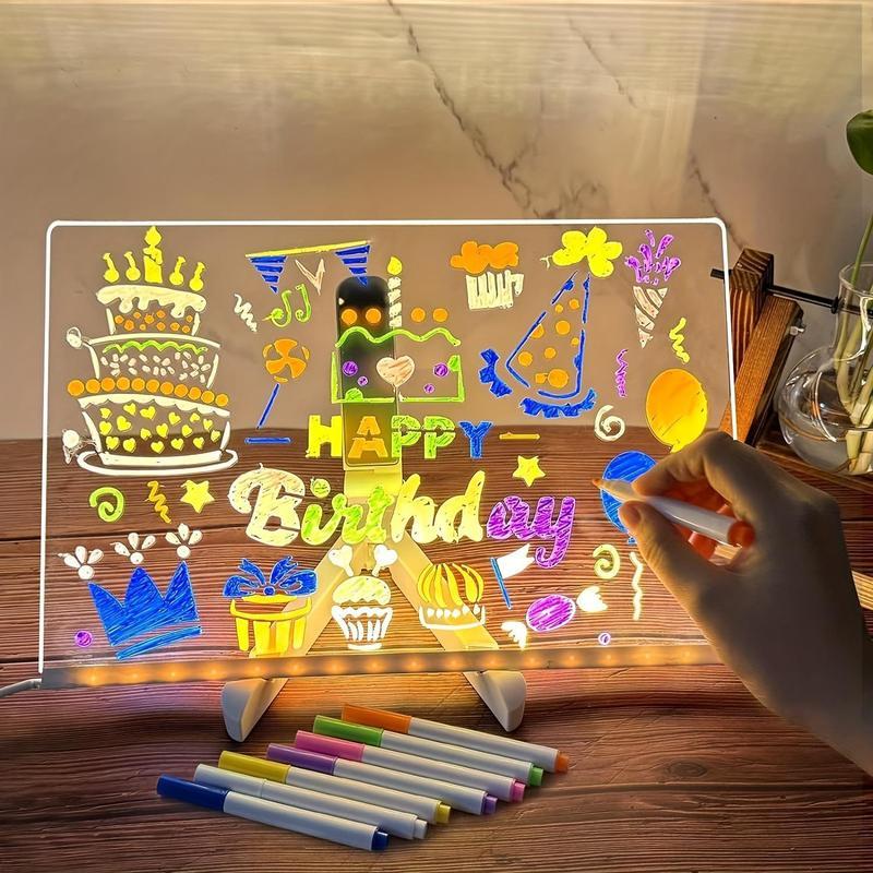 Rewritable Acrylic Message Board, 1/8 Counts USB Powered Illuminated Dry Erase Board with Stand & Markers & Rags, LED Display Board, School Supplies