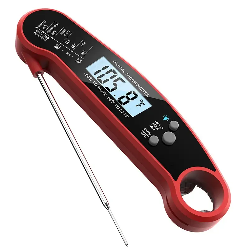 Digital Meat Thermometer Instant Read Waterproof Food Thermometer BBQ thermometer with Backlight Magnet Calibration Thermometer for Kitchen Outdoor Cooking BBQ Grill Candy (Red) (Red)