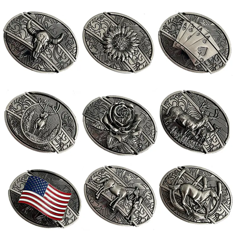 INDIVIDUAL BUCKLES Oval removable western cowboy cowgirl Belt Buckle unflower&cow Western Fashion