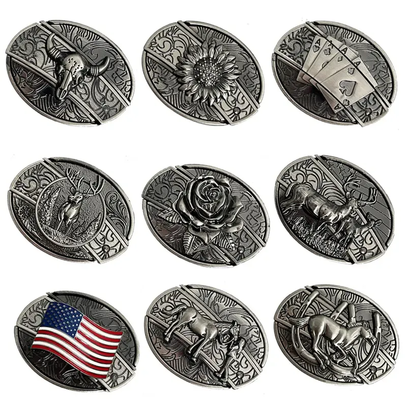 INDIVIDUAL BUCKLES Oval removable western cowboy cowgirl Belt Buckle unflower&cow Western Fashion
