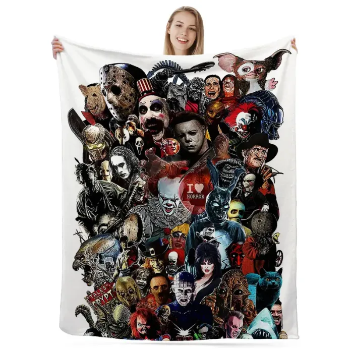 🎁Multi-Size Horror Movie Flannel Blanket Super Soft Lightweight Warm Plush Fiber Blanket