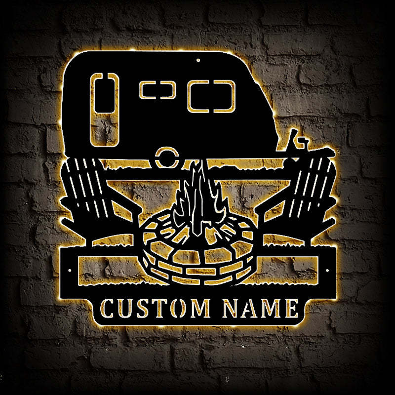 Custom Camping Car Metal Wall Art With LED Lights