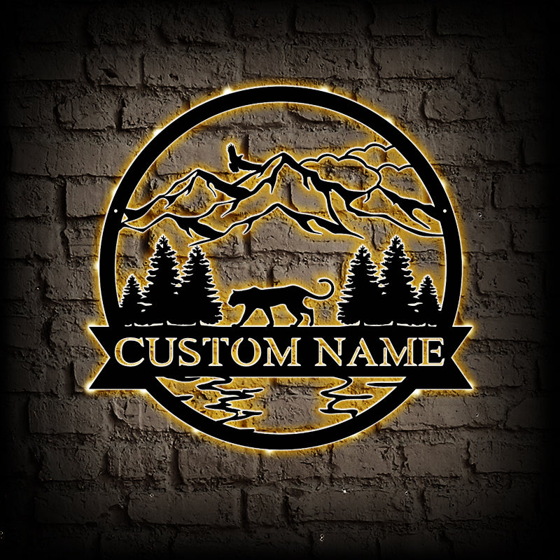Custom Cougar Metal Wall Art With LED Lights