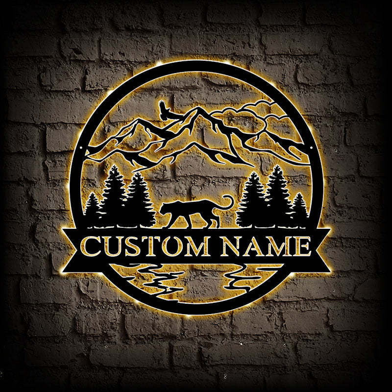 Custom Cougar Metal Wall Art With LED Lights