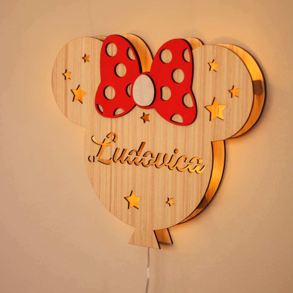 Lampada Minnie A Parete Con Nome Personalizzato