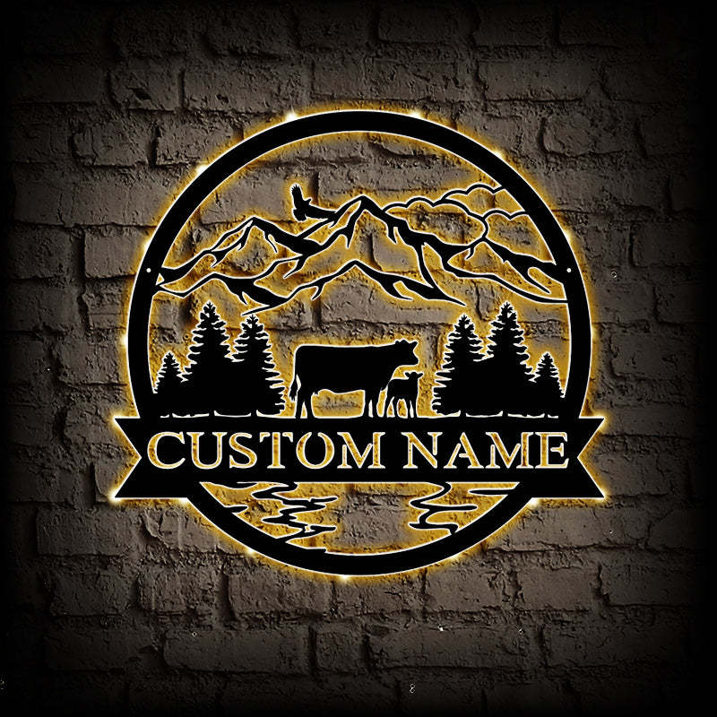 Custom Cow Metal Wall Art With LED Lights