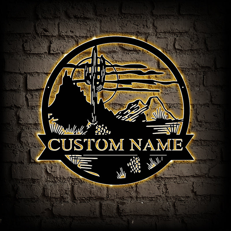 Custom Desert Metal Wall Art With LED Lights