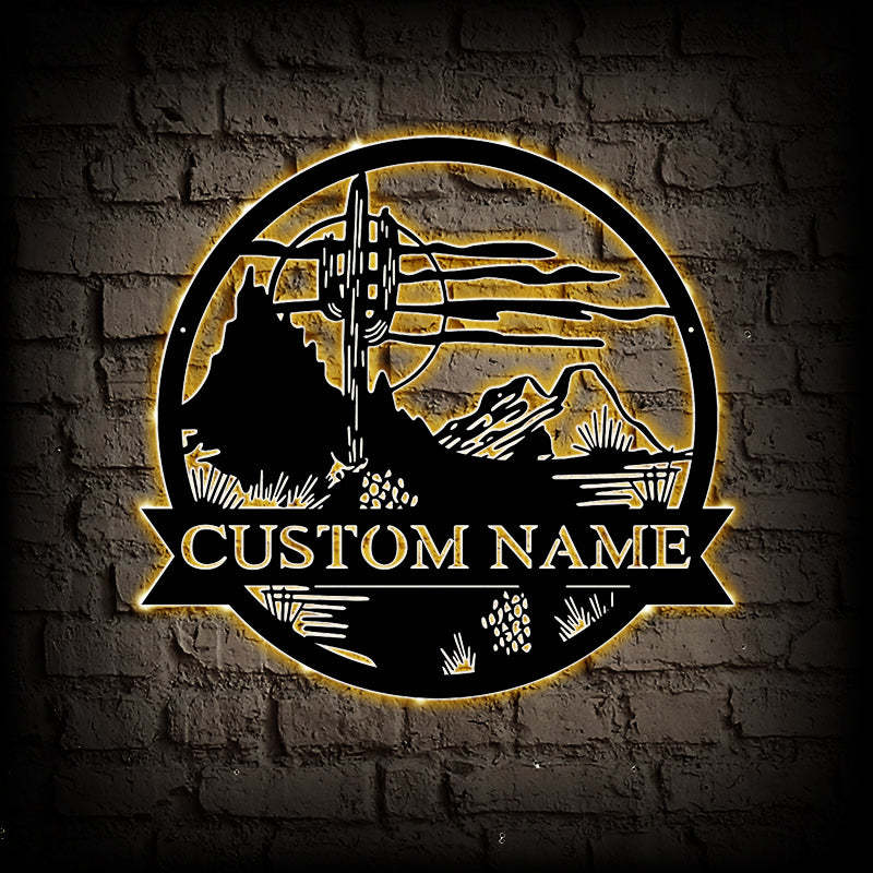 Custom Desert Metal Wall Art With LED Lights