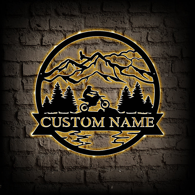 Custom Dirt Bike Metal Wall Art With LED Lights