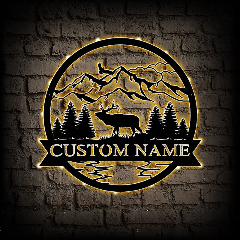 Custom Elk Metal Wall Art With LED Lights