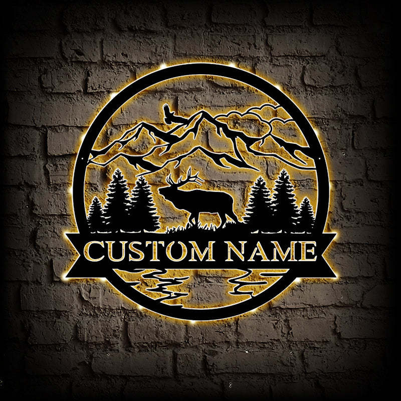 Custom Elk Metal Wall Art With LED Lights
