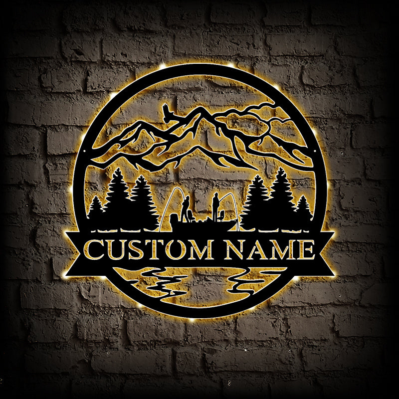 Custom Fishing Metal Wall Art With LED Lights