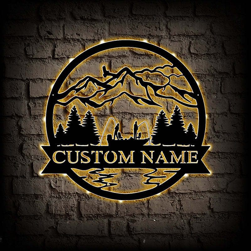 Custom Fishing Metal Wall Art With LED Lights