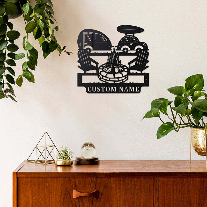 Personalized Camping Car Metal Wall Art With LED Lights