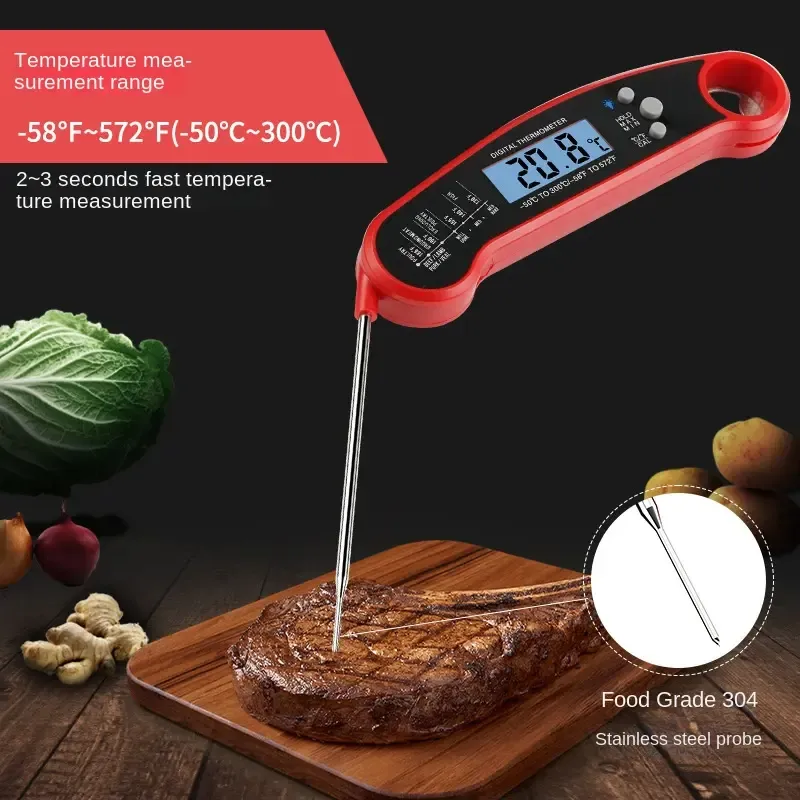 Digital Meat Thermometer Instant Read Waterproof Food Thermometer BBQ thermometer with Backlight Magnet Calibration Thermometer for Kitchen Outdoor Cooking BBQ Grill Candy (Red) (Red)