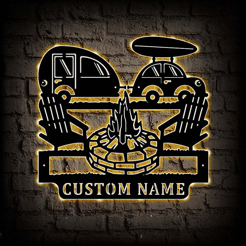 Personalized Camping Car Metal Wall Art With LED Lights
