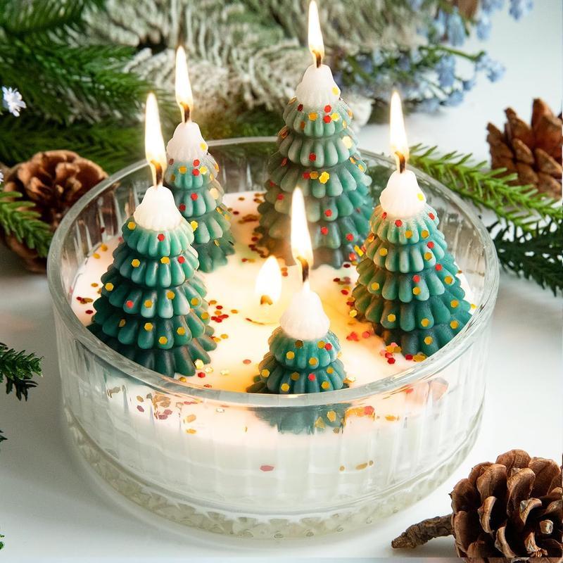 【Christmas Gift】Christmas Decorations Indoor - Christmas Tree Cedar Forest Candles - Farmhouse Rustic Christmas Tree Candle for Party Room Table Decor - Xmas Gifts for Women Girls Holiday Birthday