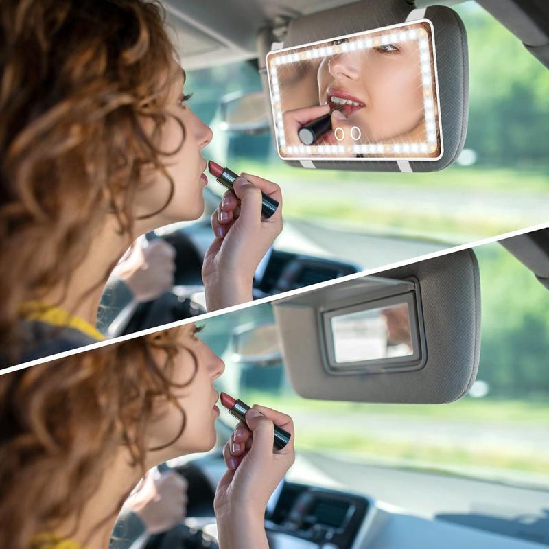 JOYTUTUS Car Sun Visor Vanity Mirror, USB Rechargeable Makeup Mirror with 3 LED Light, Car Accessories, Car Supplies