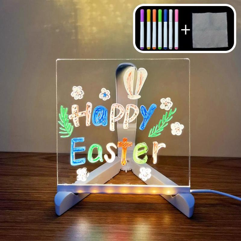 Rewritable Acrylic Message Board, 1/8 Counts USB Powered Illuminated Dry Erase Board with Stand & Markers & Rags, LED Display Board, School Supplies