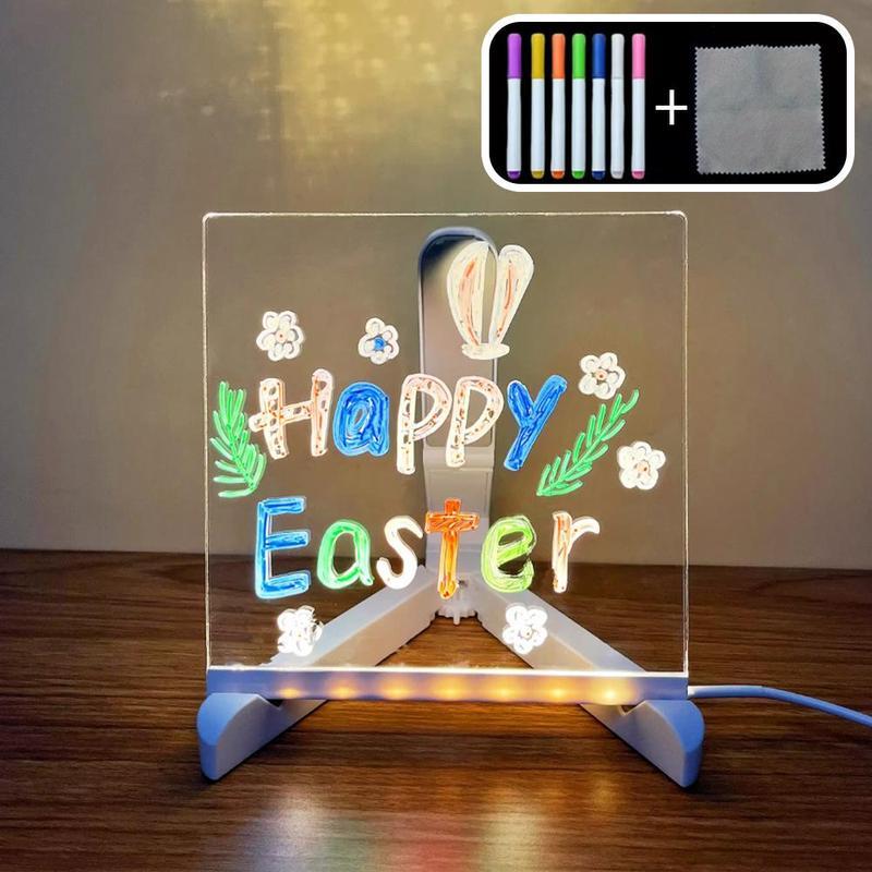 Rewritable Acrylic Message Board, 1/8 Counts USB Powered Illuminated Dry Erase Board with Stand & Markers & Rags, LED Display Board, School Supplies