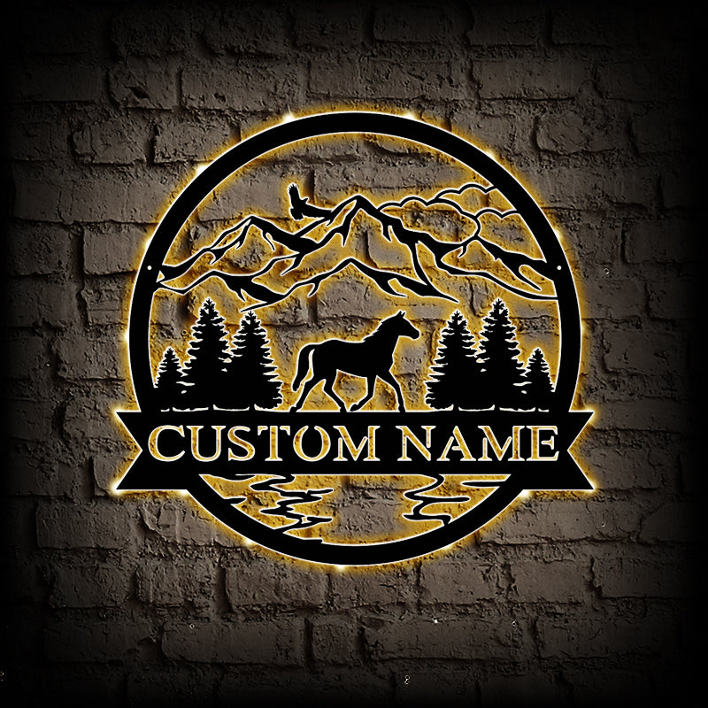 Custom Horse Metal Wall Art With LED Lights