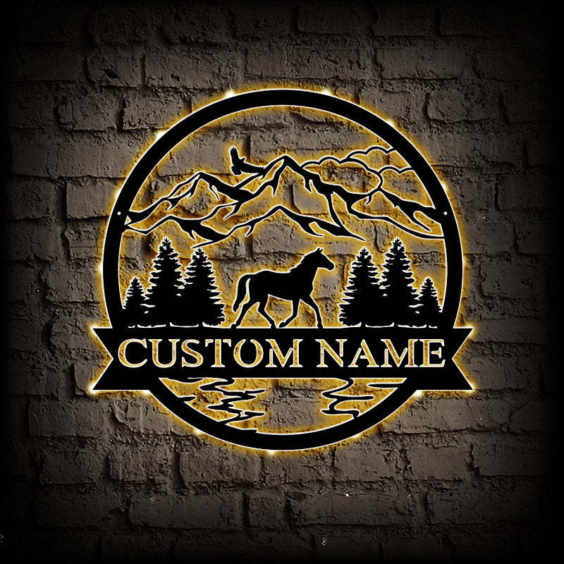 Custom Horse Metal Wall Art With LED Lights