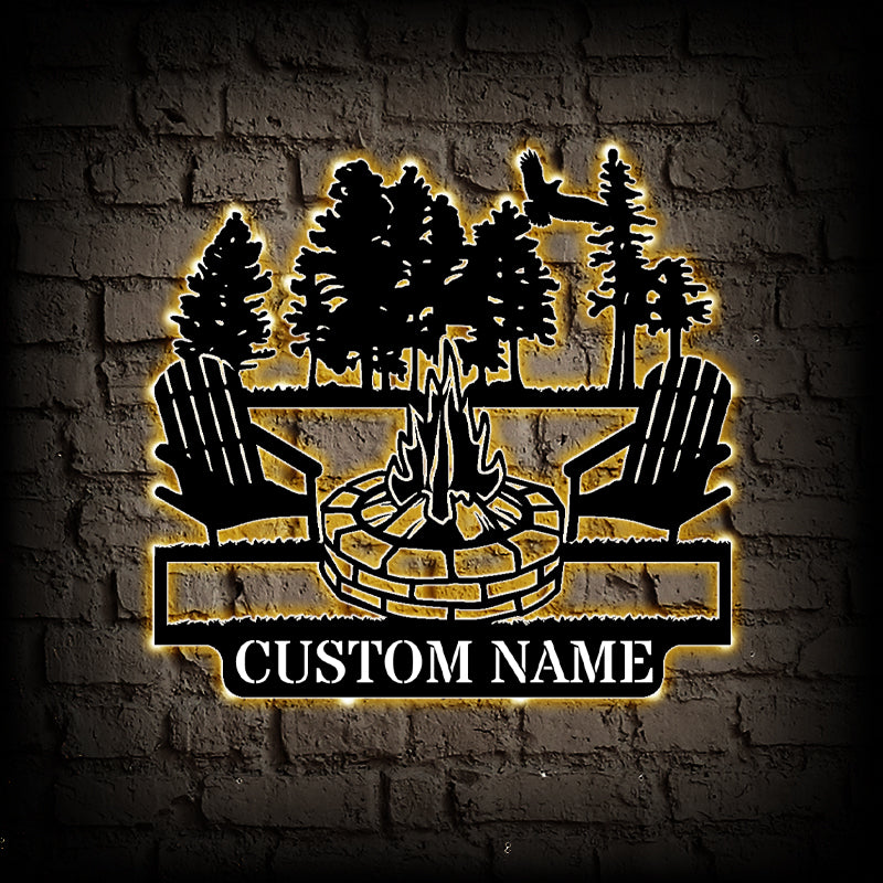 Personalized Campfire Metal Wall Art With LED Lights