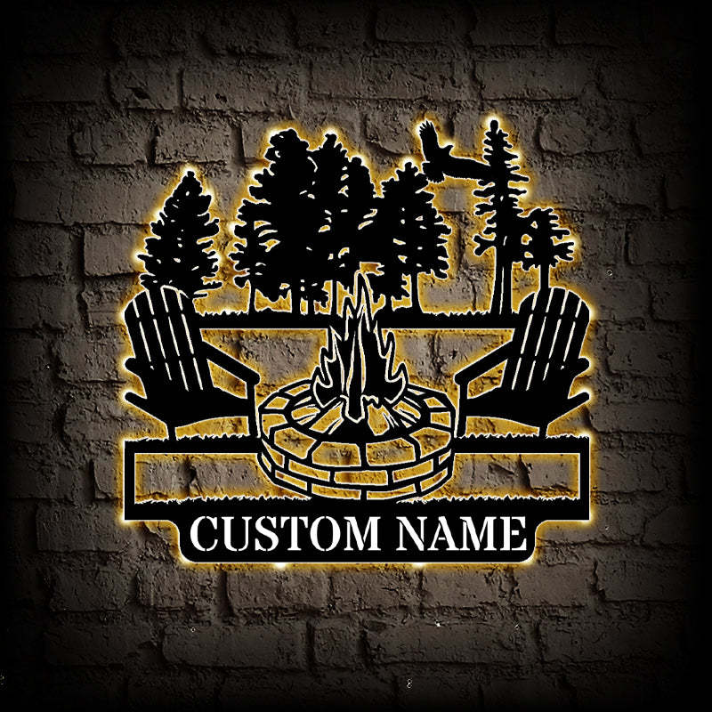 Personalized Campfire Metal Wall Art With LED Lights